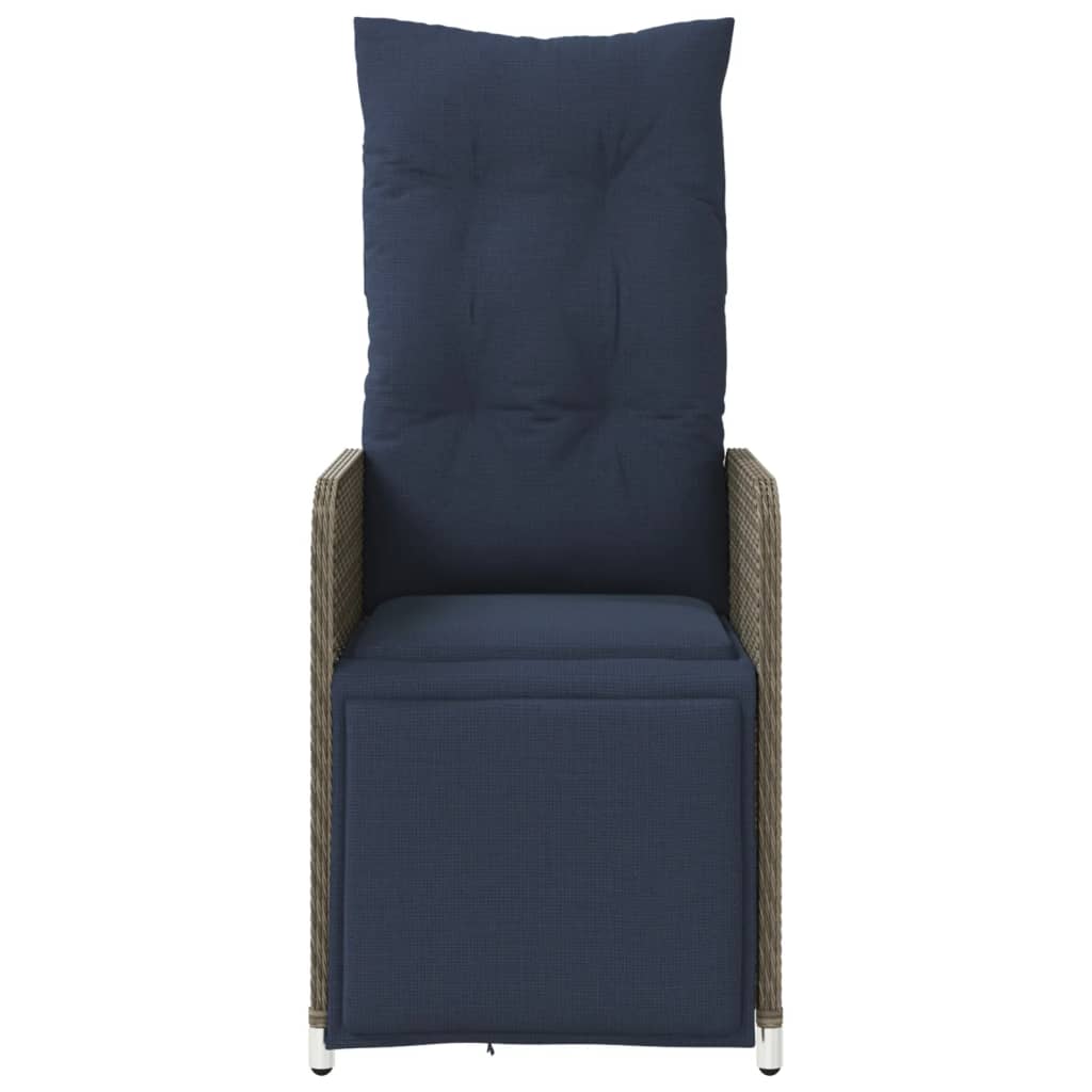 Reclining Garden Chair with Cushions Grey Poly Rattan