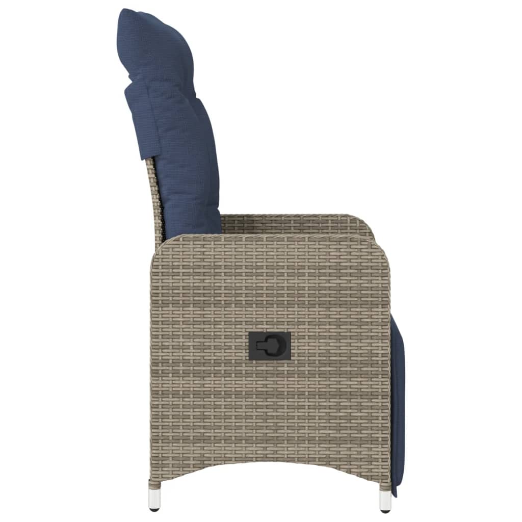 Reclining Garden Chair with Cushions Grey Poly Rattan