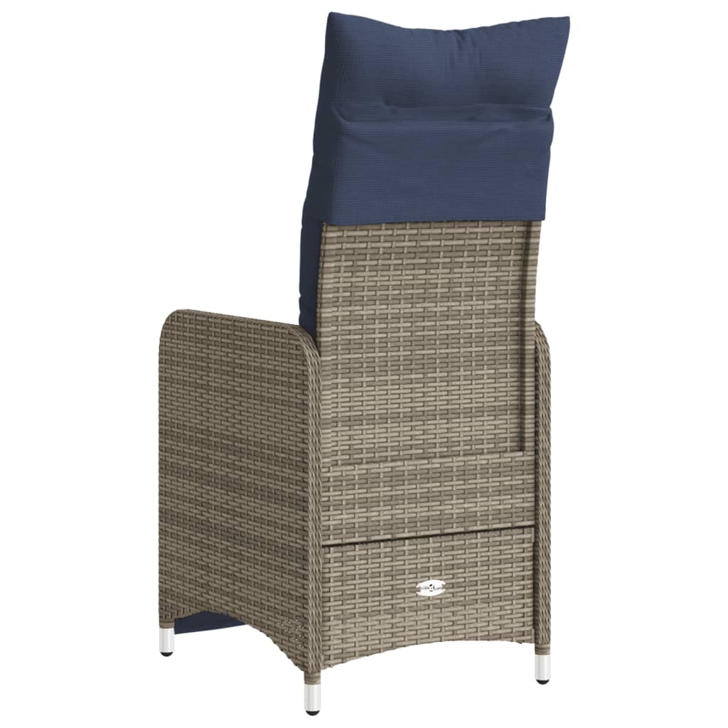 Reclining Garden Chair with Cushions Grey Poly Rattan