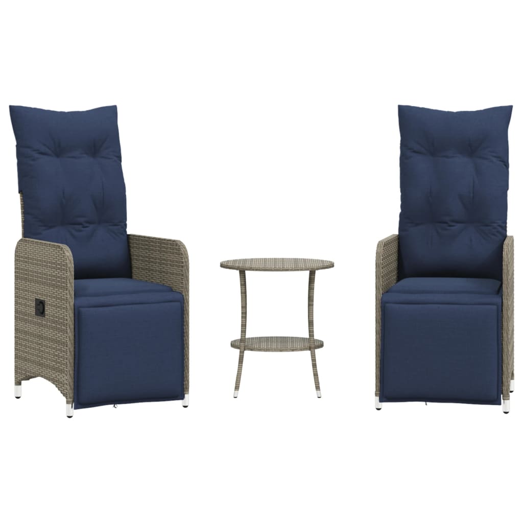 Reclining Garden Chairs 2 pcs with Table Grey Poly Rattan