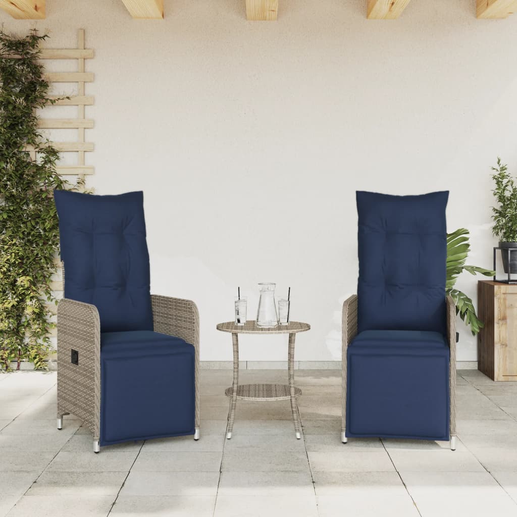 Reclining Garden Chairs 2 pcs with Table Grey Poly Rattan