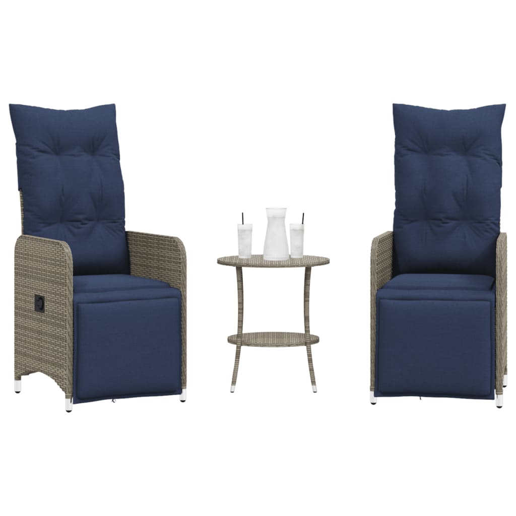 Reclining Garden Chairs 2 pcs with Table Grey Poly Rattan