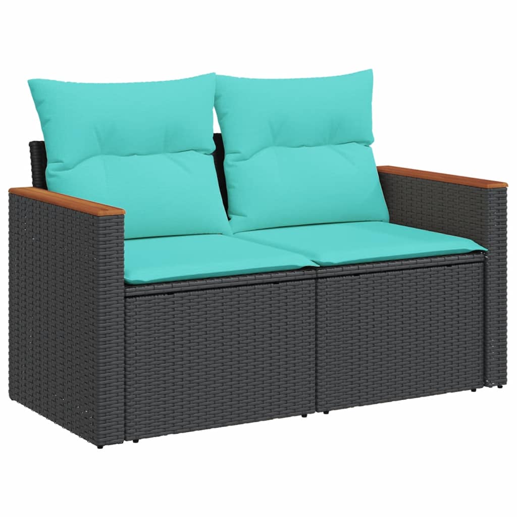 Garden Sofa with Cushions 2-Seater Black Poly Rattan