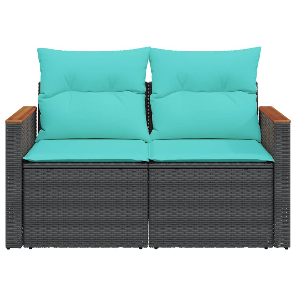 Garden Sofa with Cushions 2-Seater Black Poly Rattan