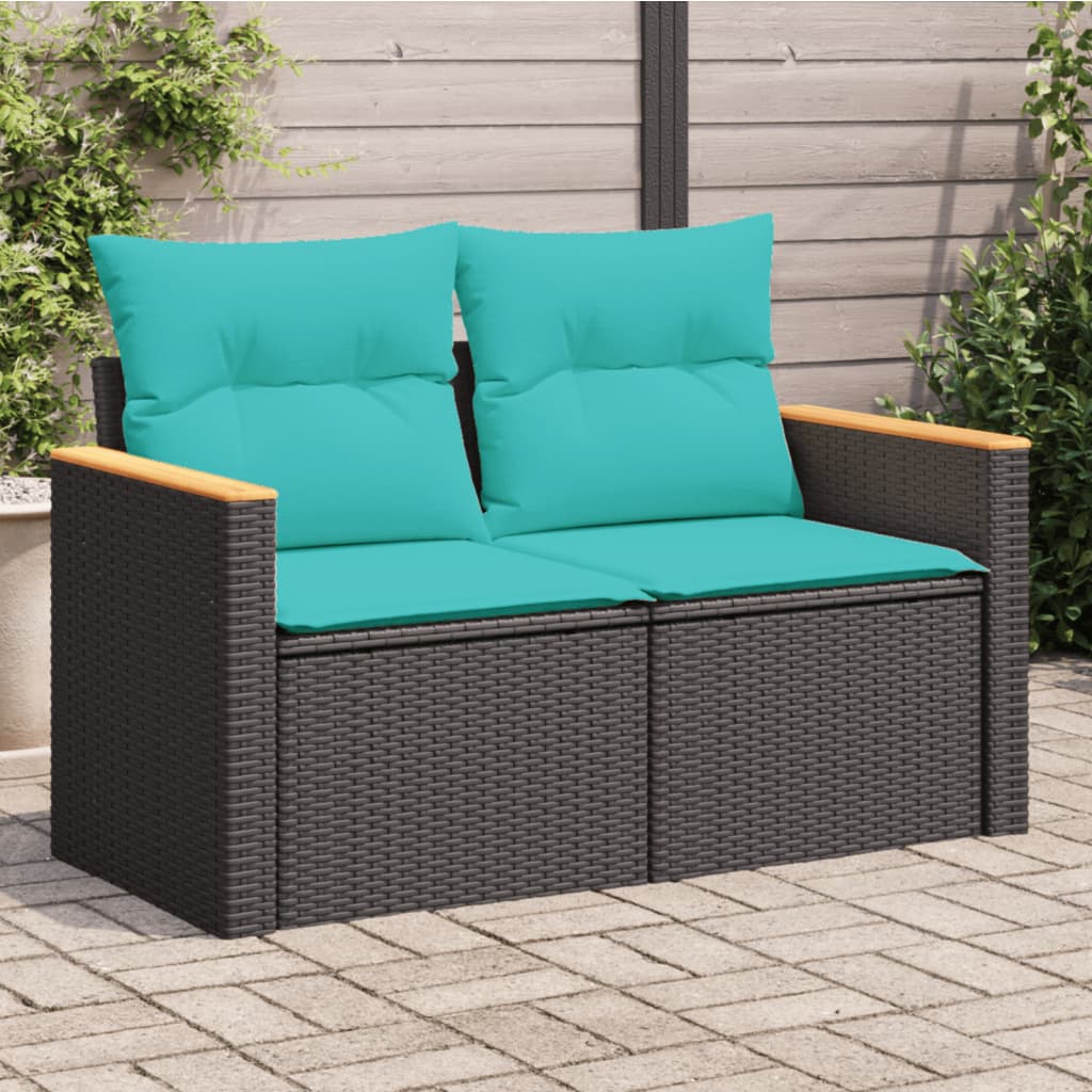Garden Sofa with Cushions 2-Seater Black Poly Rattan