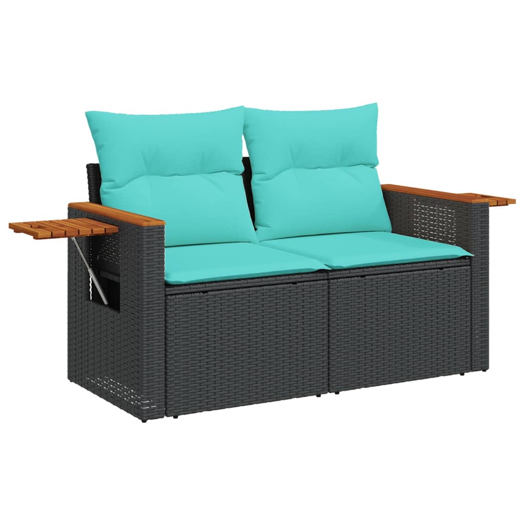 Garden Sofa with Cushions 2-Seater Black Poly Rattan