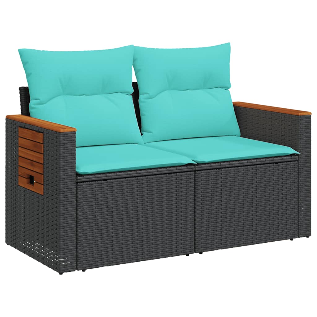 Garden Sofa with Cushions 2-Seater Black Poly Rattan
