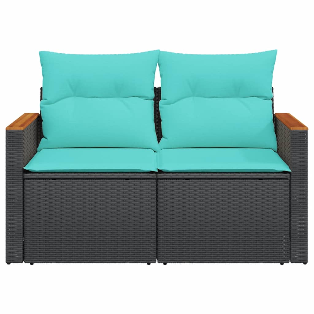 Garden Sofa with Cushions 2-Seater Black Poly Rattan