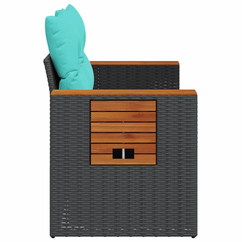 Garden Sofa with Cushions 2-Seater Black Poly Rattan