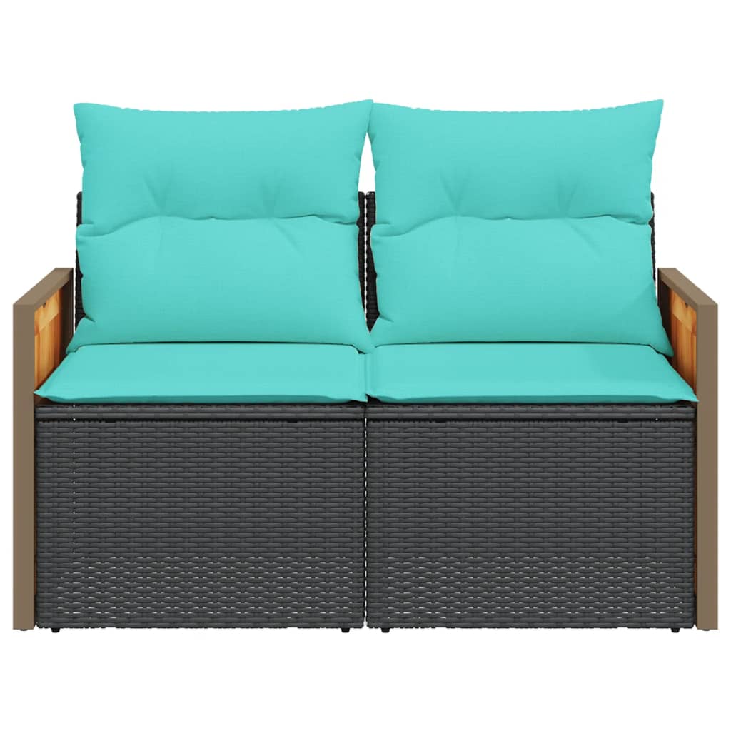 Garden Sofa with Cushions 2-Seater Black Poly Rattan