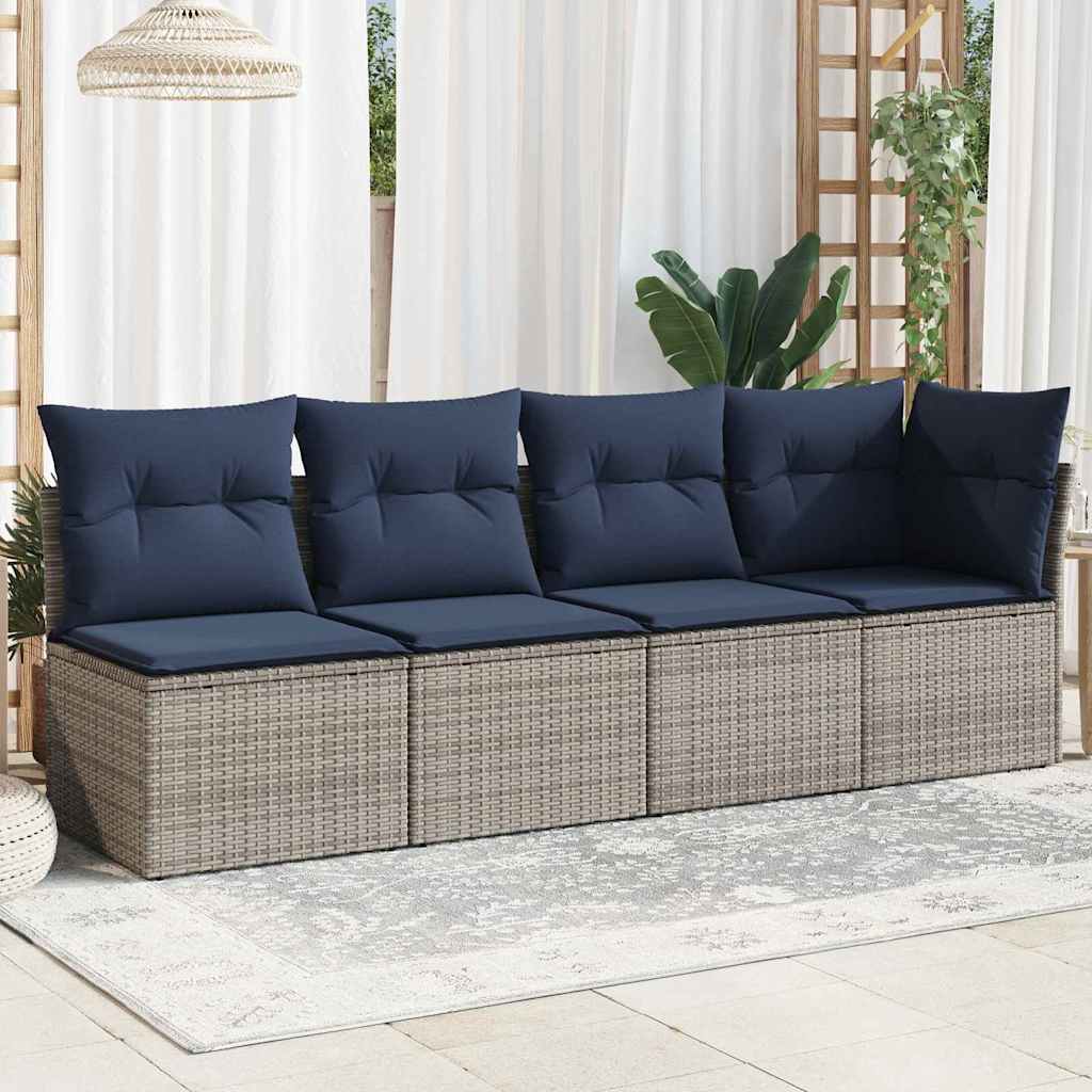 Garden Sofa with Cushion Grey 227 x 62 x 69cm Poly Rattan