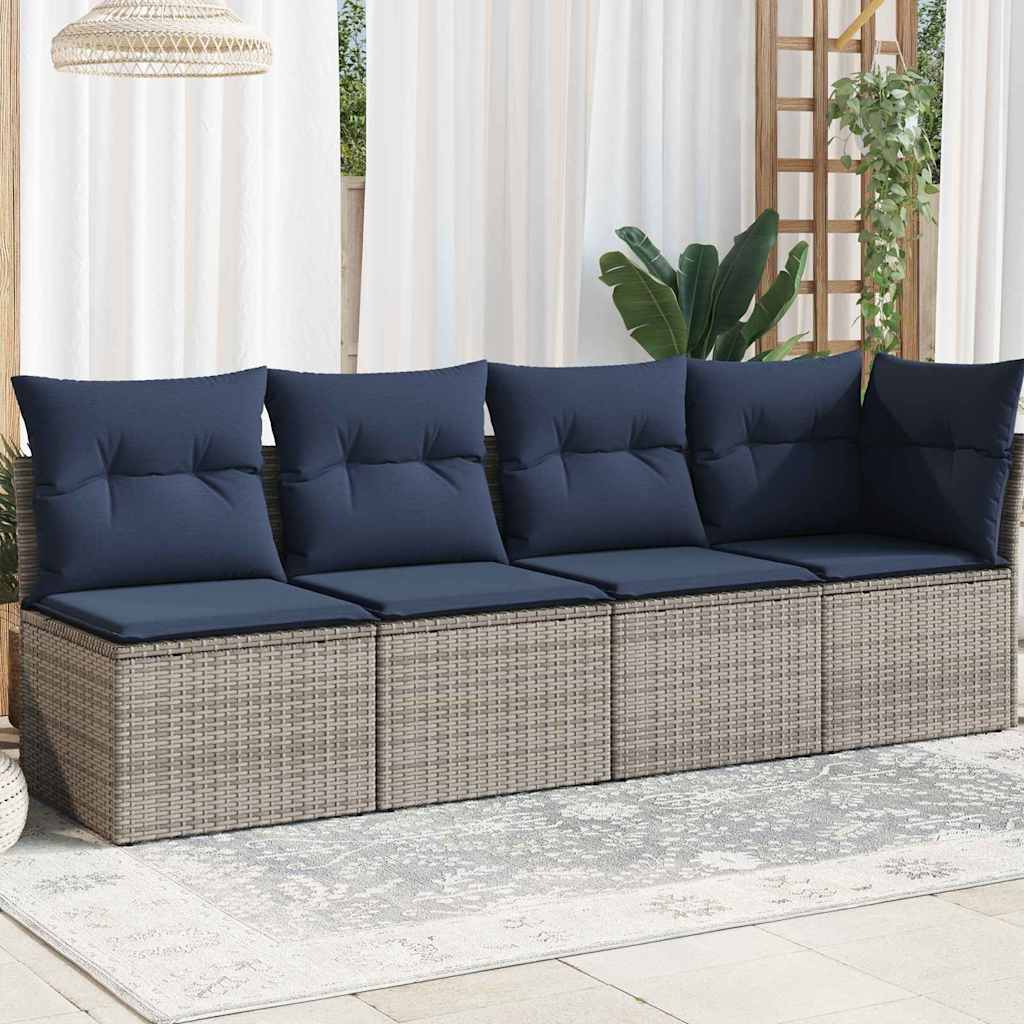Garden Sofa with Cushion Grey 227 x 62 x 69cm Poly Rattan