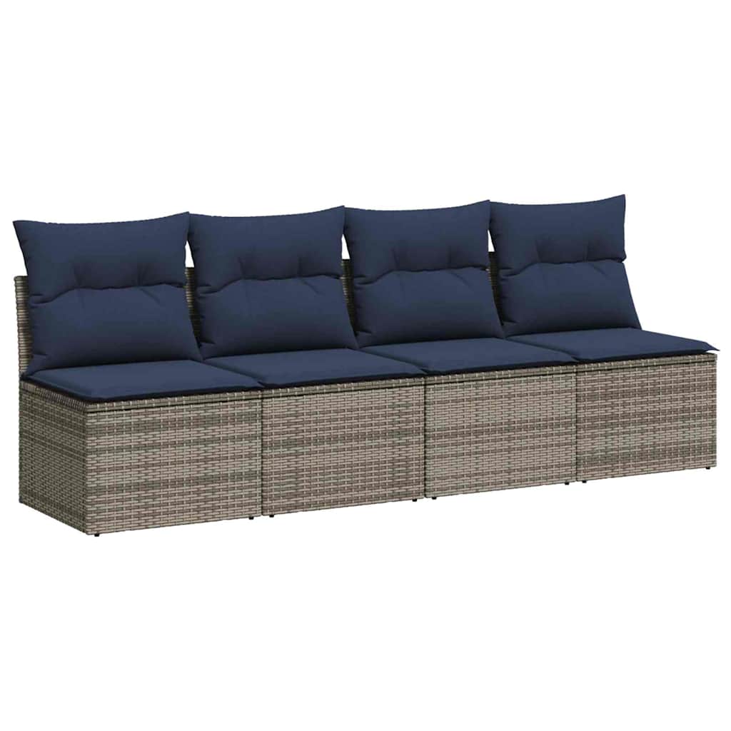 Garden Sofa with Cushion Grey 220 x 62 x 69cm Poly Rattan