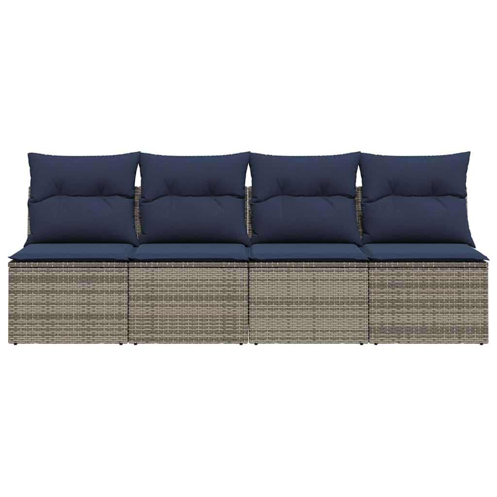 Garden Sofa with Cushion Grey 220 x 62 x 69cm Poly Rattan
