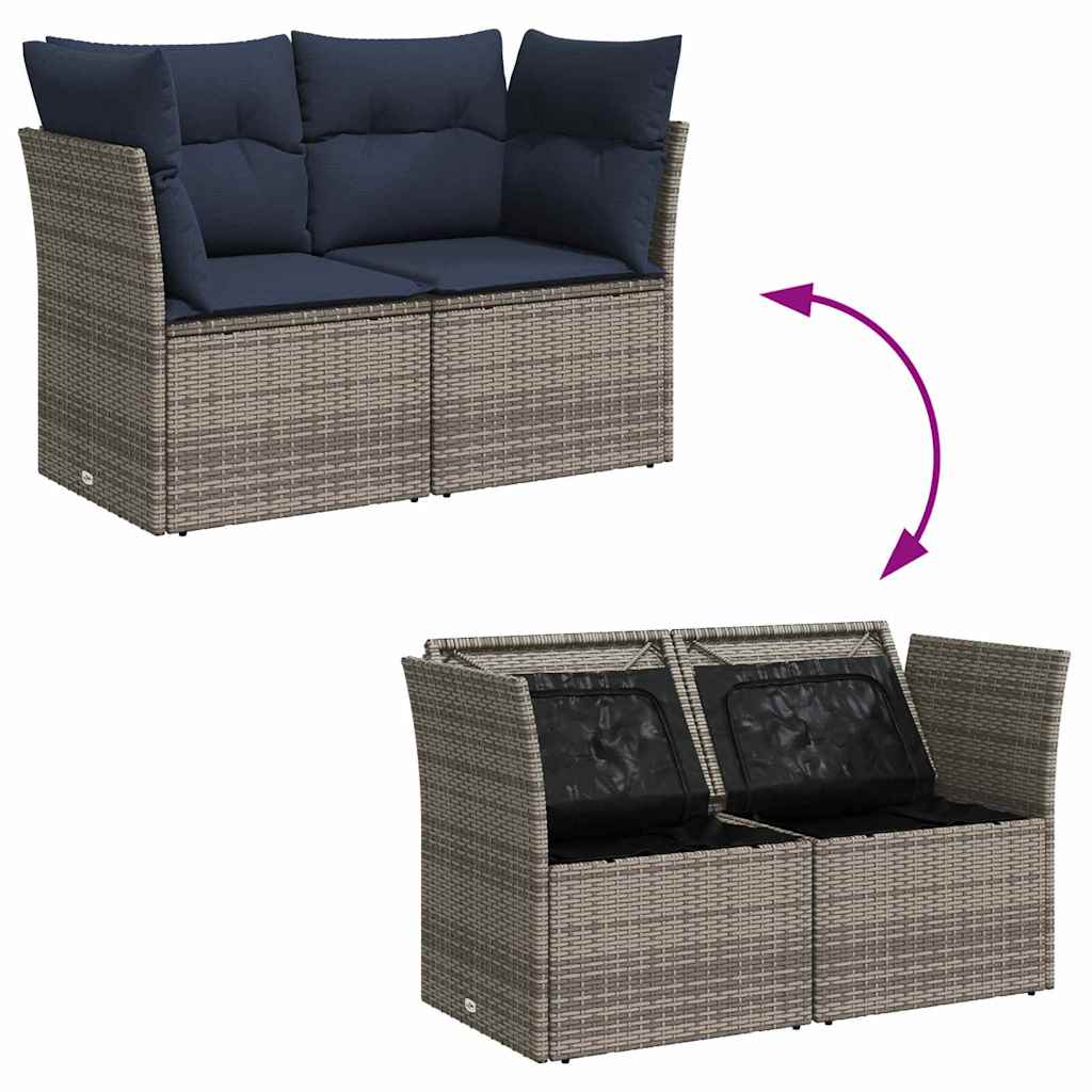 Garden Sofa 8 pcs Grey and navy 124 x 62 x 69 cm Poly rattan
