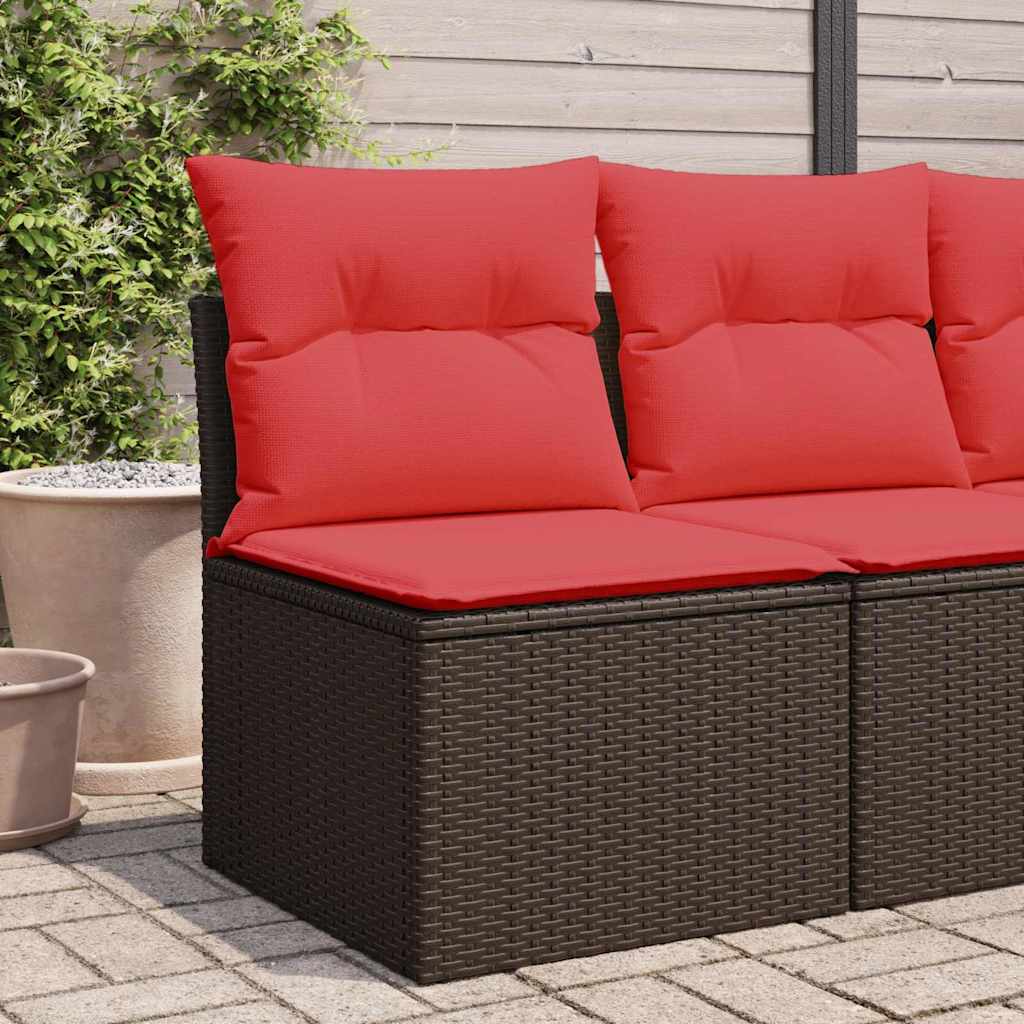 Garden Sofa Armless with Cushions Brown Poly Rattan
