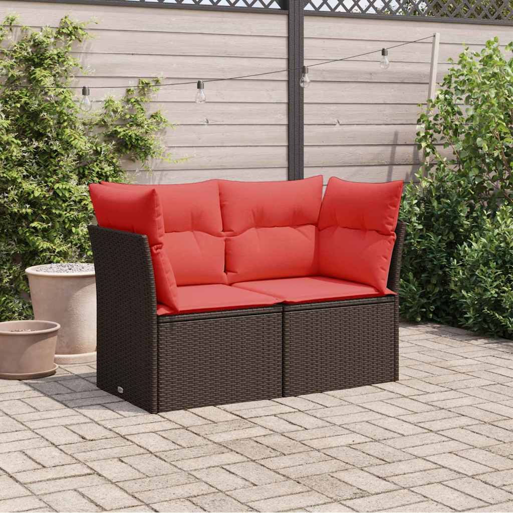 Garden Sofa with Cushions 2-Seater Brown Poly Rattan