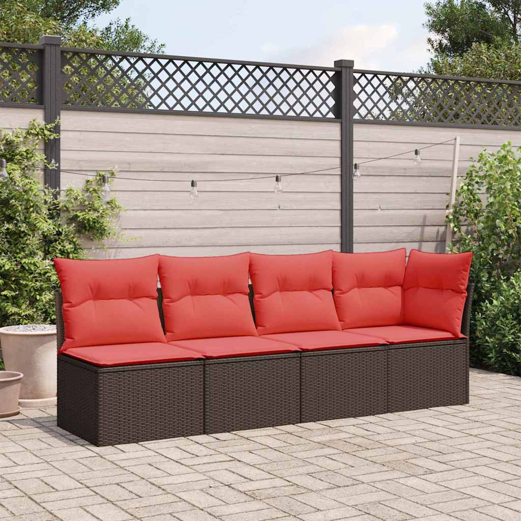 Garden Sofa with Cushions 4-Seater Brown Poly Rattan