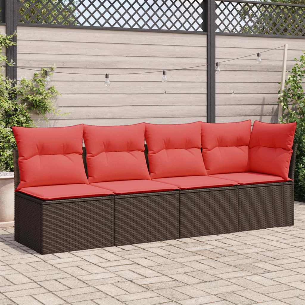 Garden Sofa with Cushions 4-Seater Brown Poly Rattan
