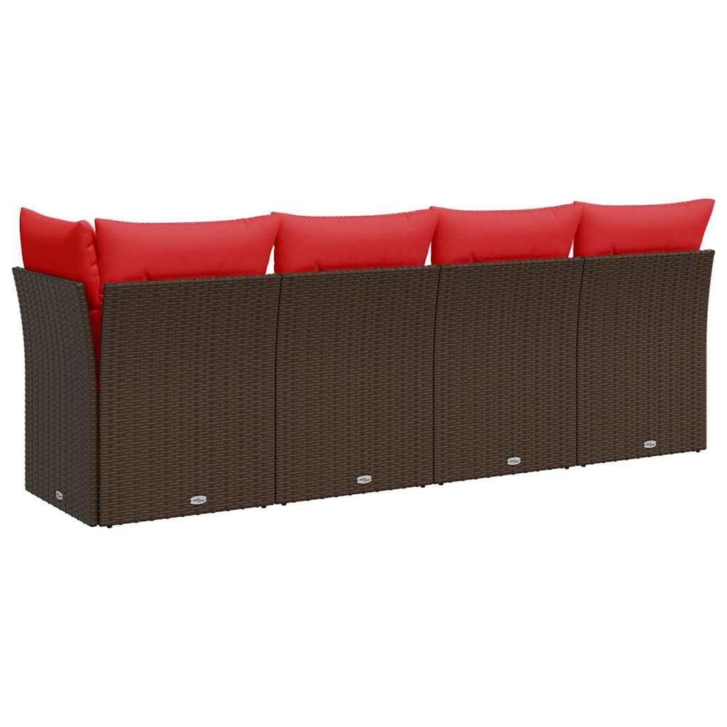 Garden Sofa with Cushions 4-Seater Brown Poly Rattan