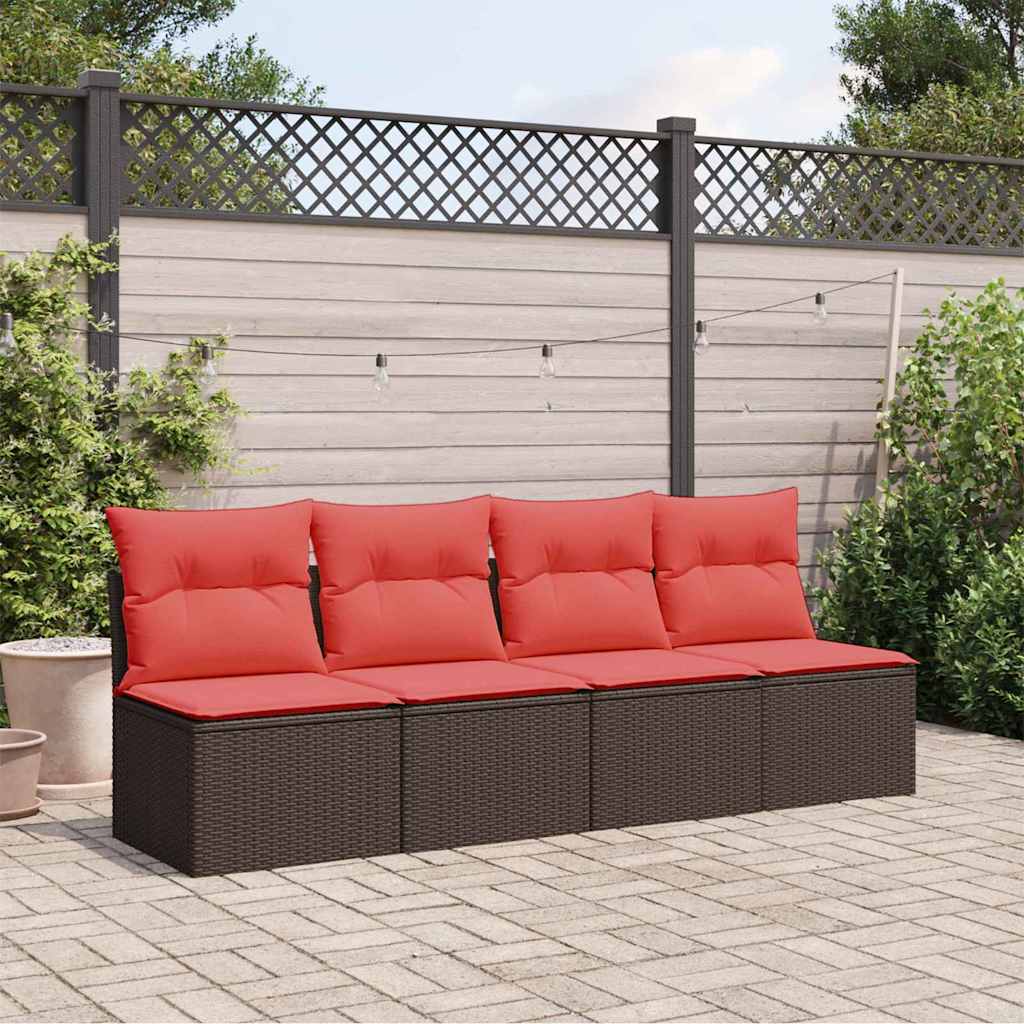 Garden Sofa with Cushions 4-Seater Brown Poly Rattan
