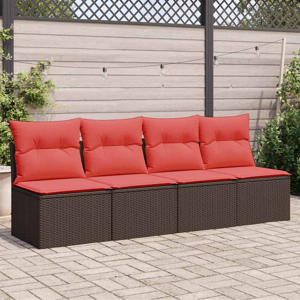 Garden Sofa with Cushions 4-Seater Brown Poly Rattan