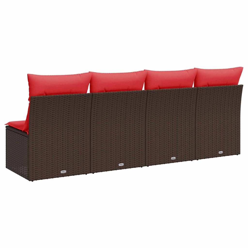 Garden Sofa with Cushions 4-Seater Brown Poly Rattan