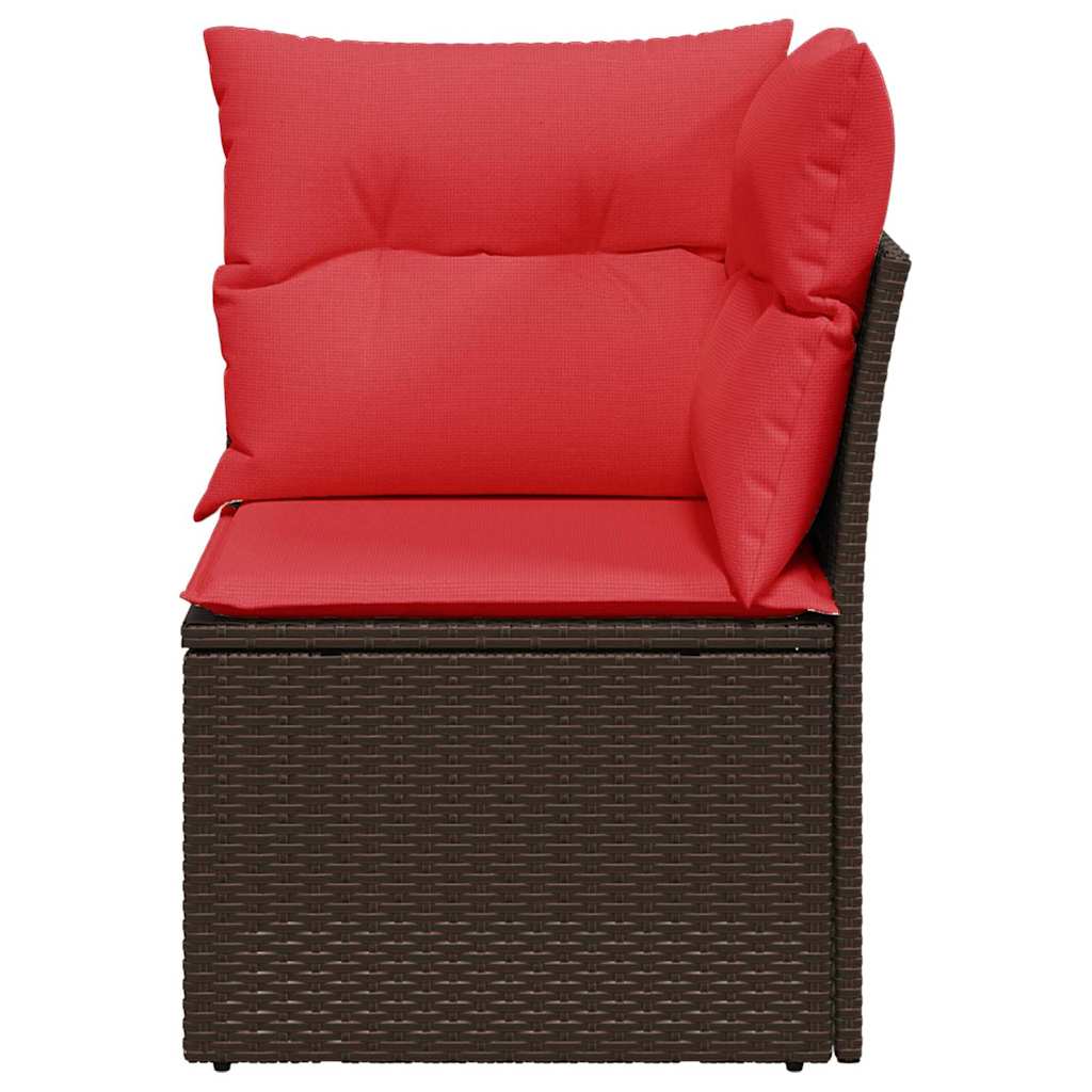 Garden Sofa Corner with Cushions Brown Poly Rattan
