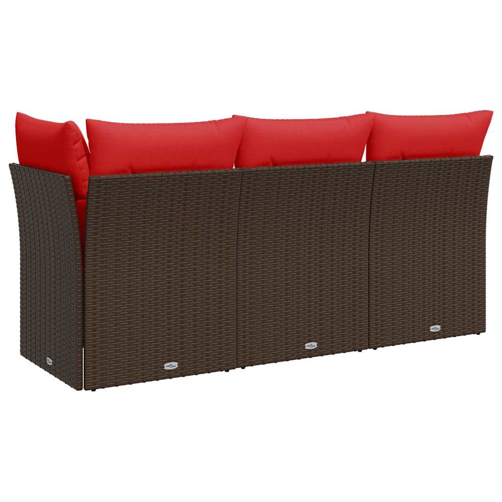 Garden Sofa with Cushions 3-Seater Brown Poly Rattan