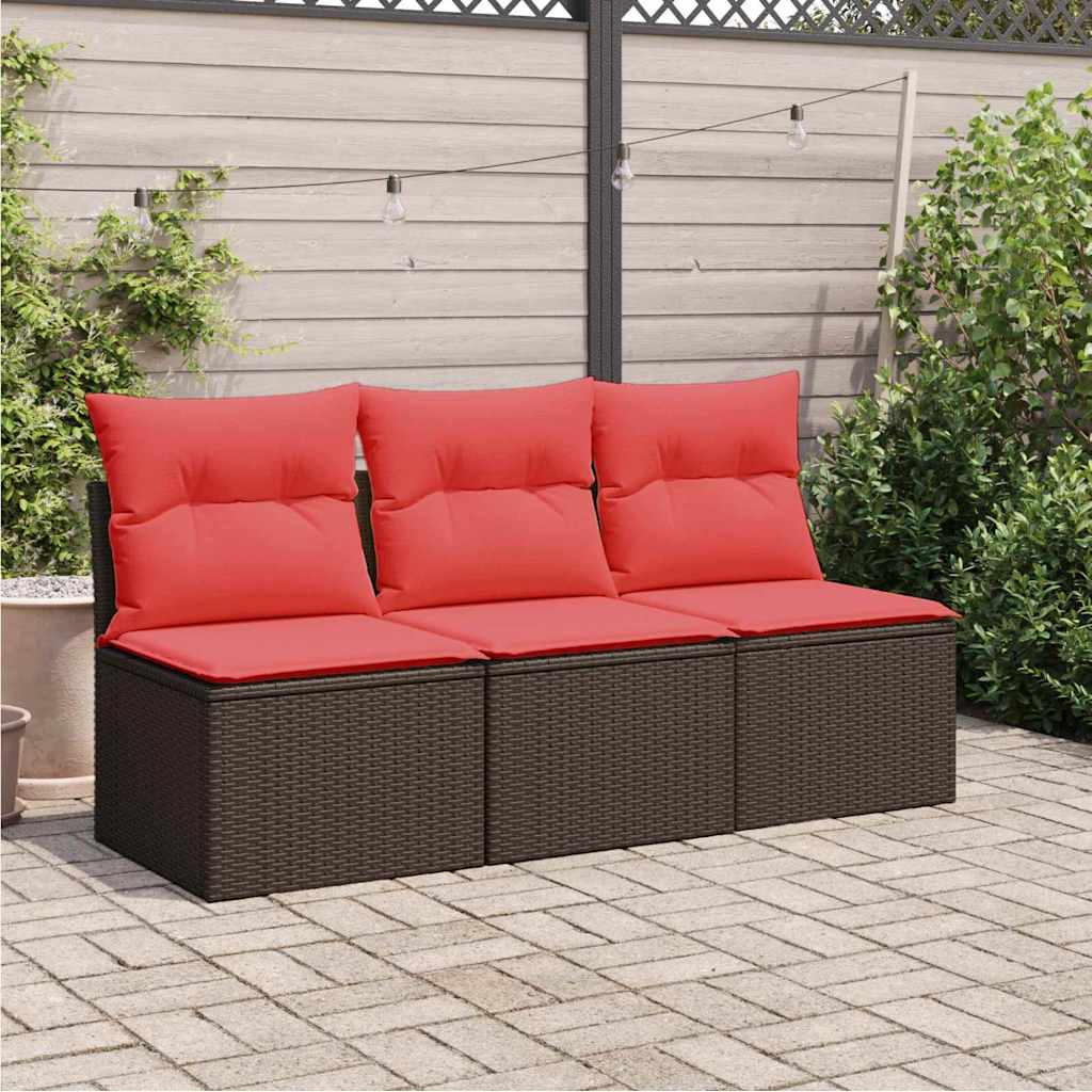 Garden Sofa with Cushions 3-Seater Brown Poly Rattan