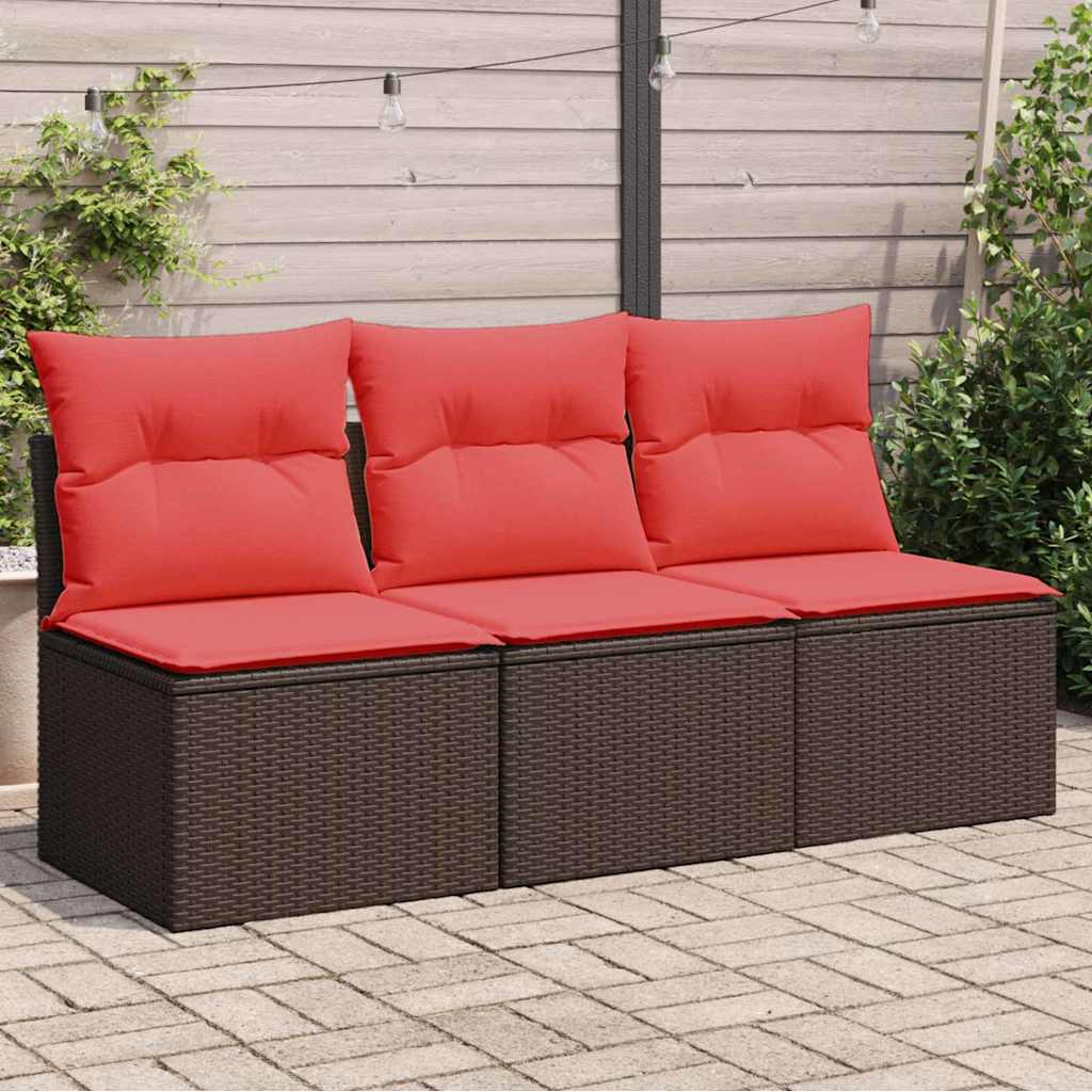 Garden Sofa with Cushions 3-Seater Brown Poly Rattan