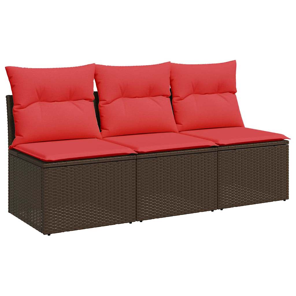 Garden Sofa with Cushions 3-Seater Brown Poly Rattan