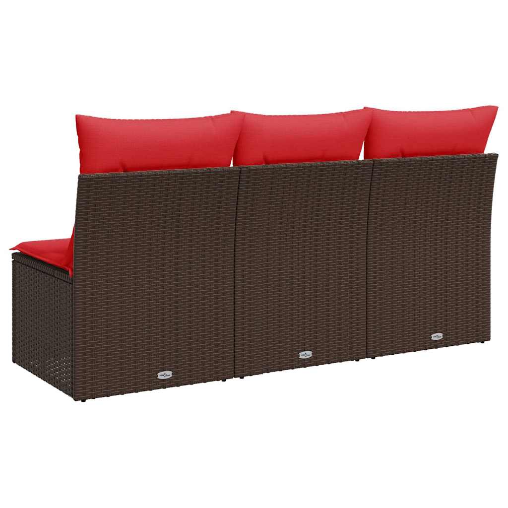 Garden Sofa with Cushions 3-Seater Brown Poly Rattan