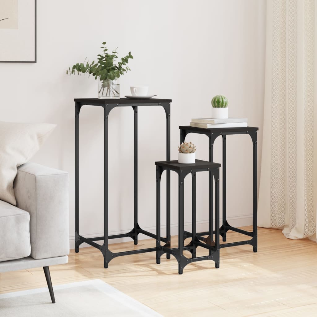 Nesting Side Tables 3 pcs Black Engineered Wood
