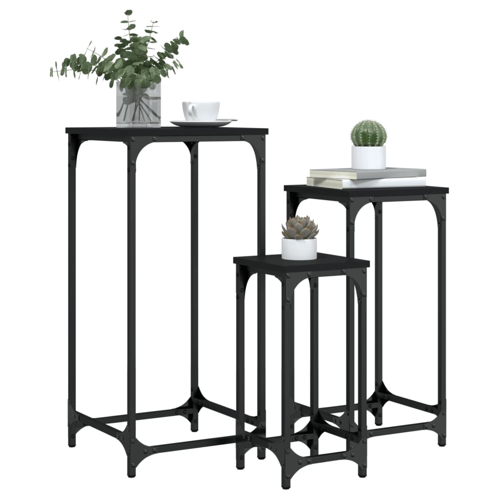 Nesting Side Tables 3 pcs Black Engineered Wood