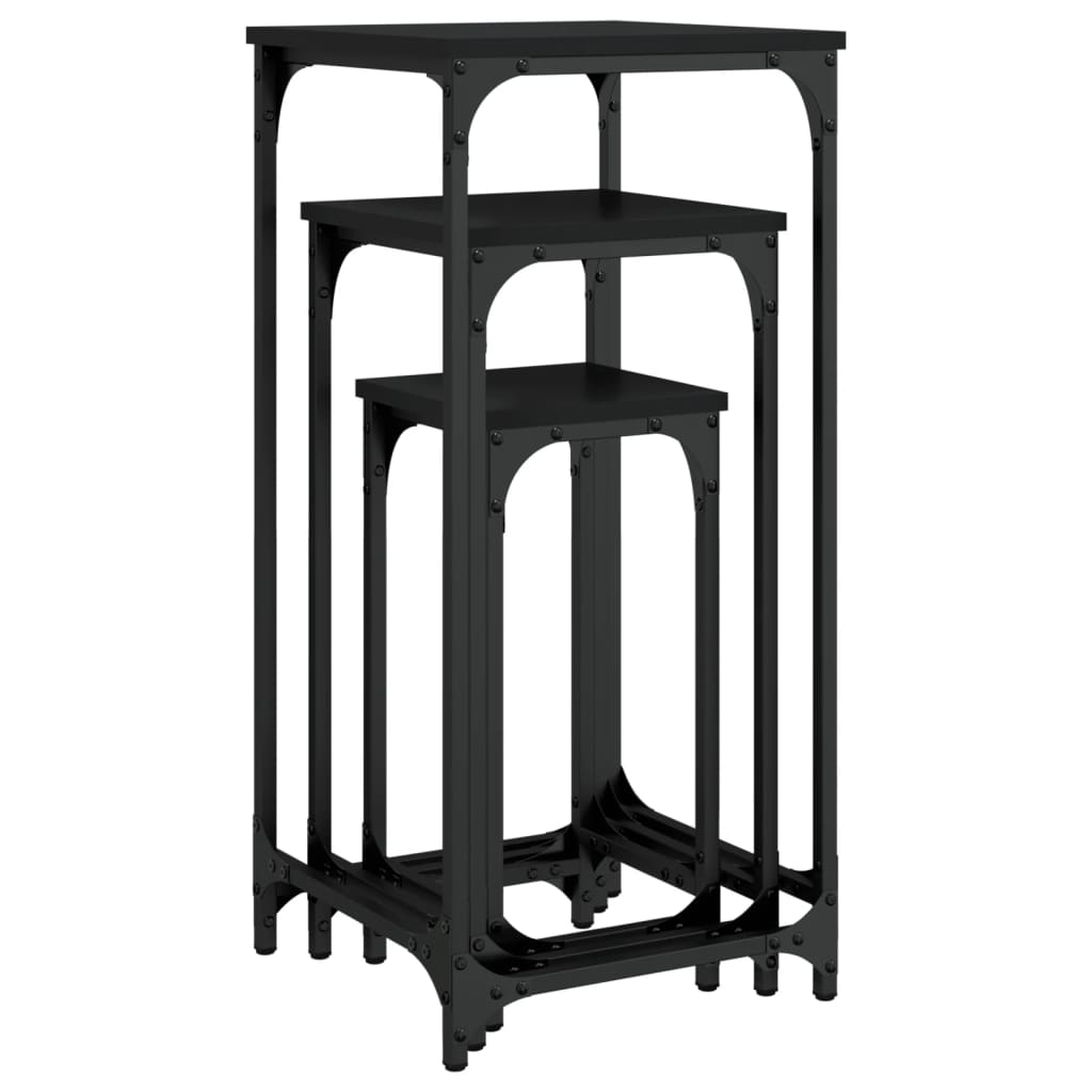 Nesting Side Tables 3 pcs Black Engineered Wood