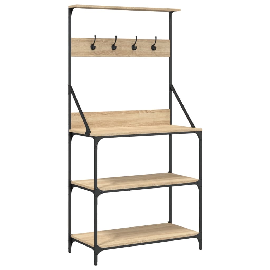 Baker's Rack with Hooks 4-Tier Sonoma Oak Engineered Wood