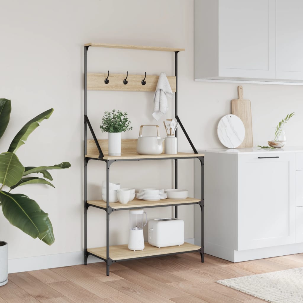 Baker's Rack with Hooks 4-Tier Sonoma Oak Engineered Wood