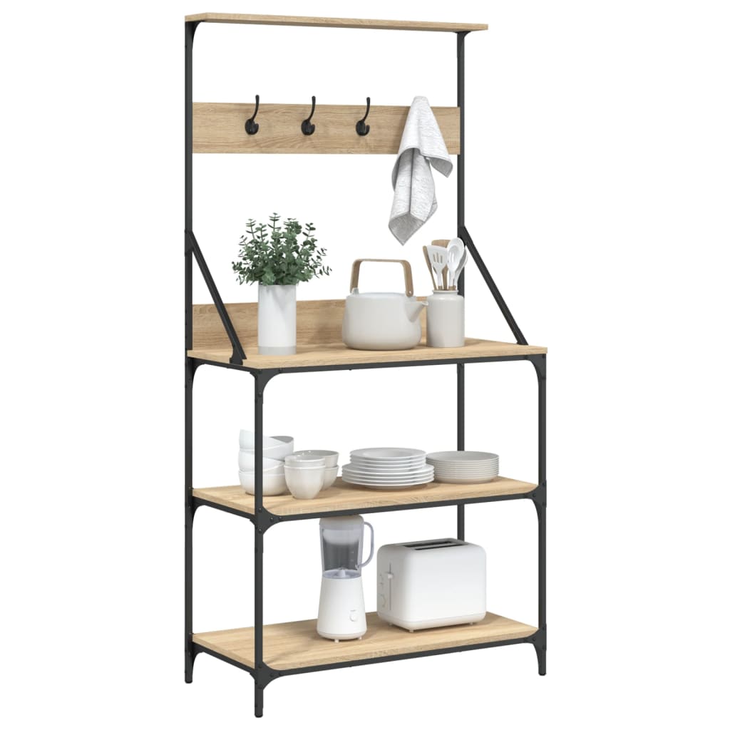 Baker's Rack with Hooks 4-Tier Sonoma Oak Engineered Wood