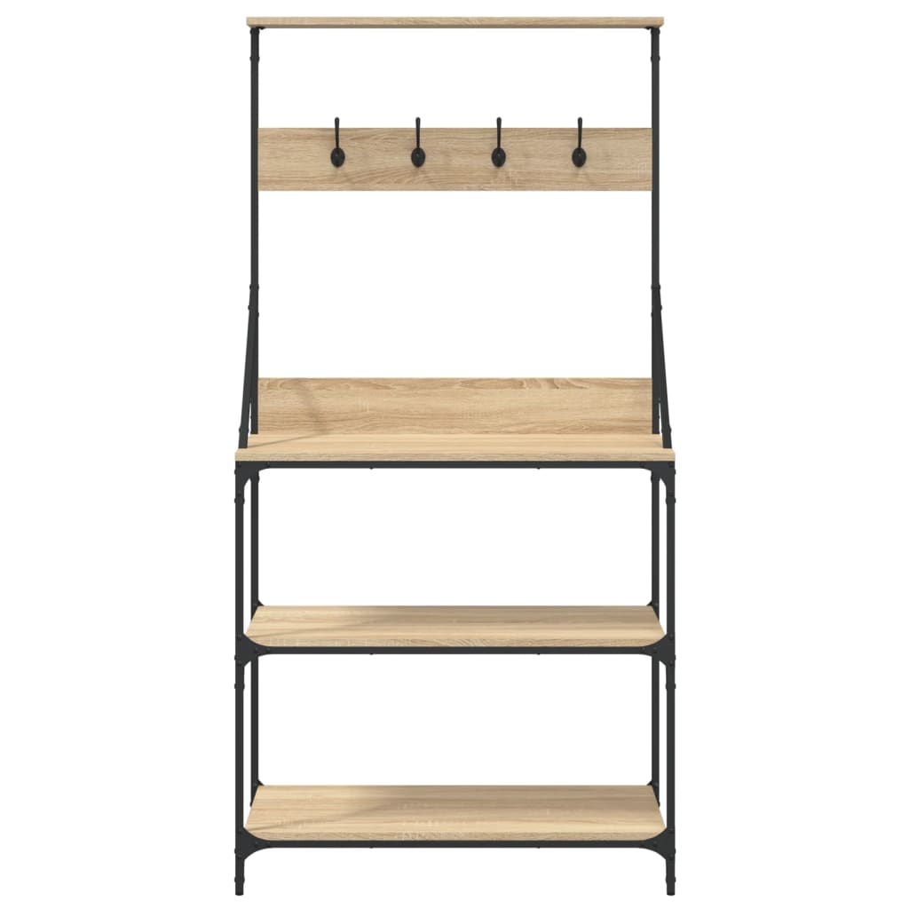 Baker's Rack with Hooks 4-Tier Sonoma Oak Engineered Wood