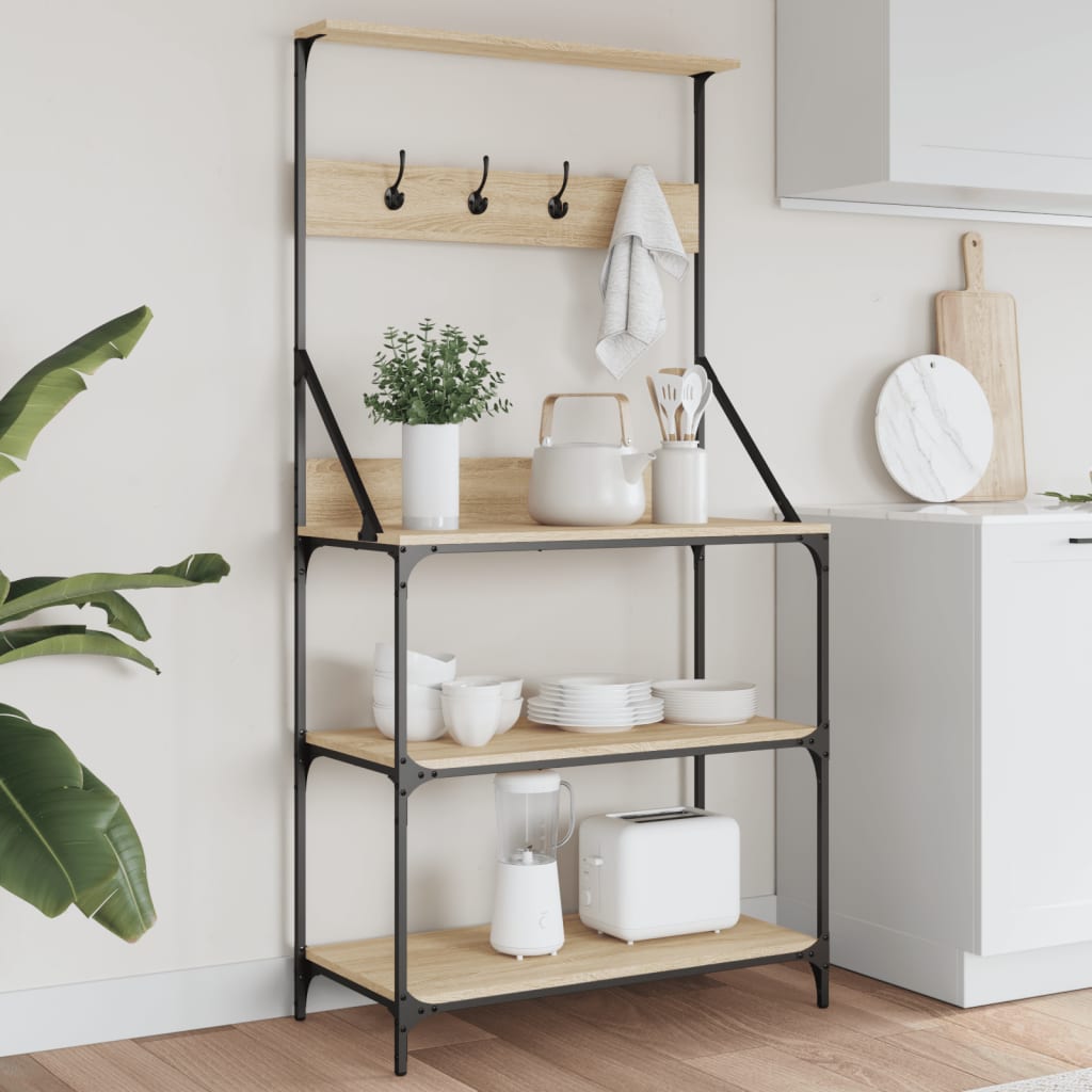 Baker's Rack with Hooks 4-Tier Sonoma Oak Engineered Wood