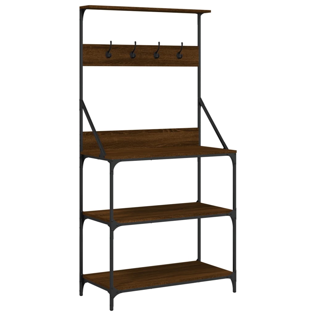 Baker's Rack with Hooks 4-Tier Brown Oak Engineered Wood