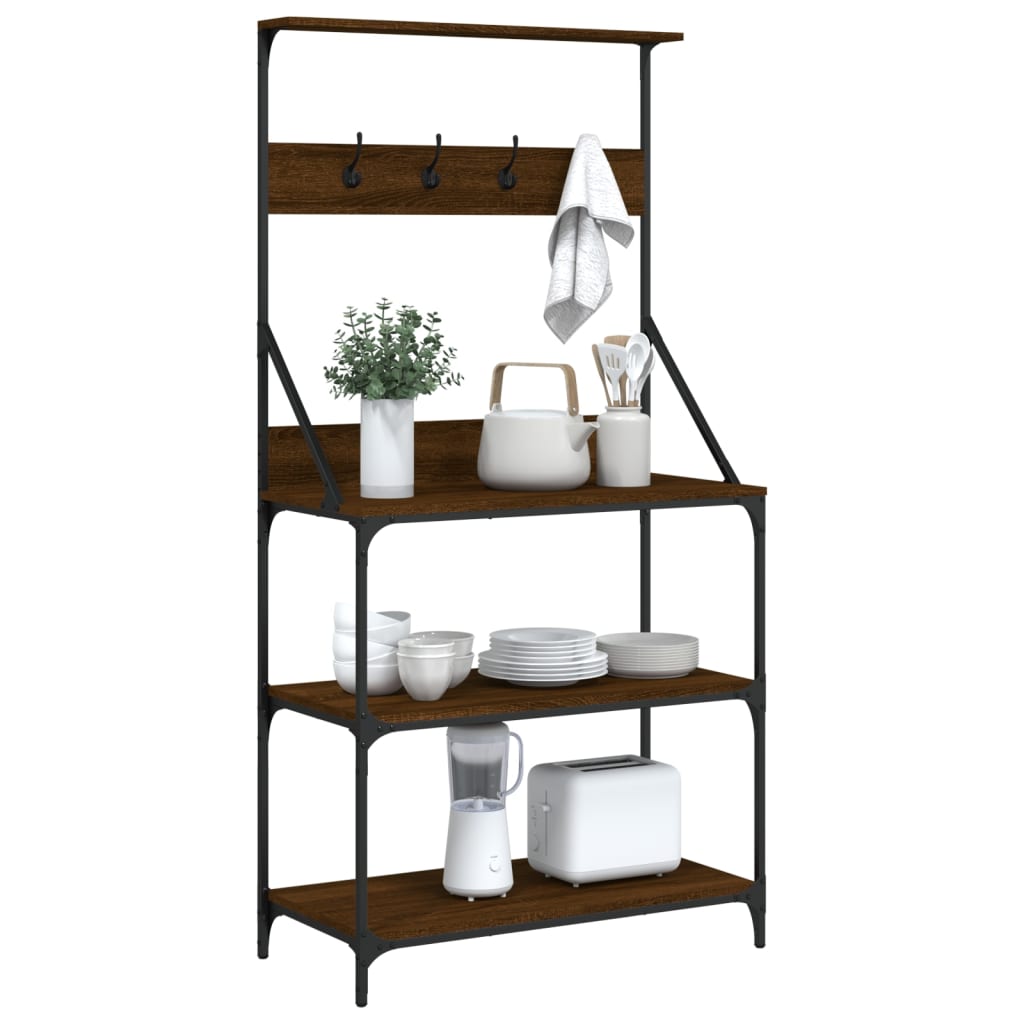 Baker's Rack with Hooks 4-Tier Brown Oak Engineered Wood