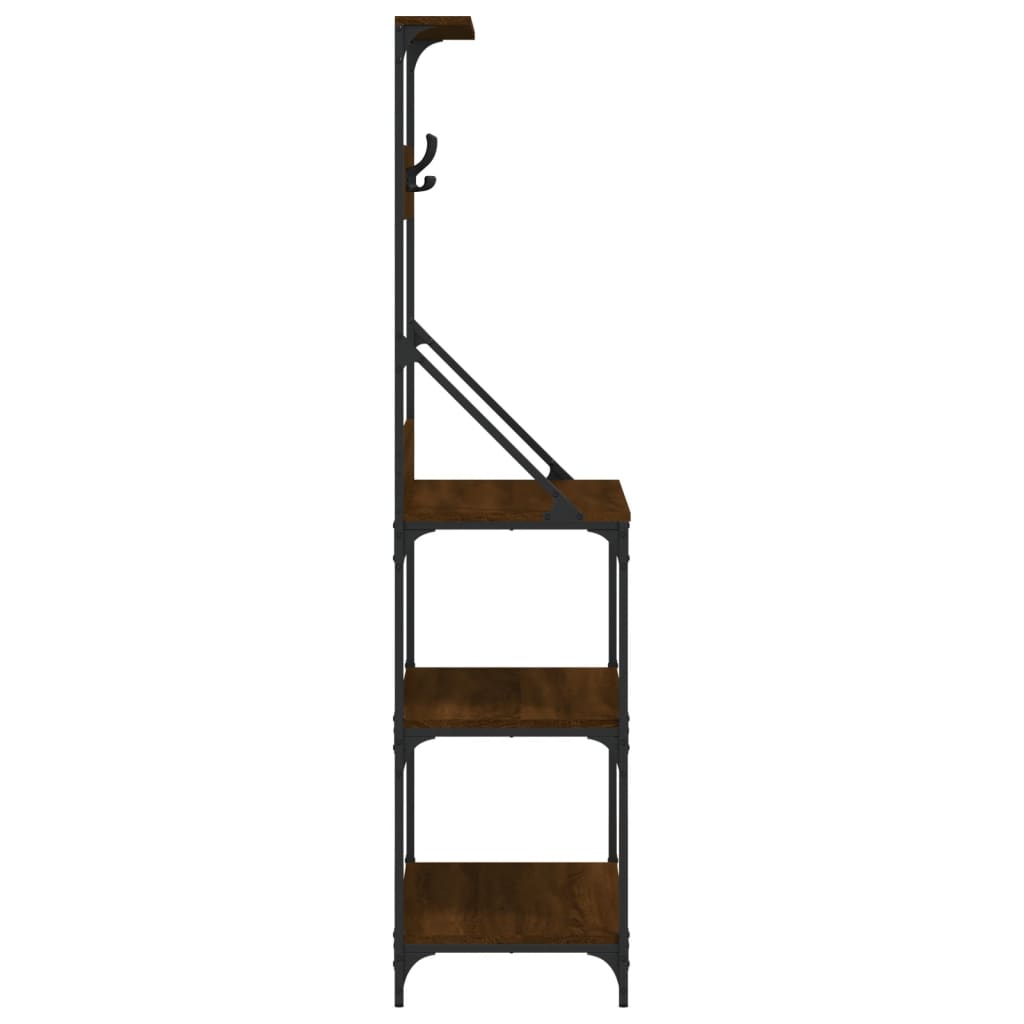 Baker's Rack with Hooks 4-Tier Brown Oak Engineered Wood