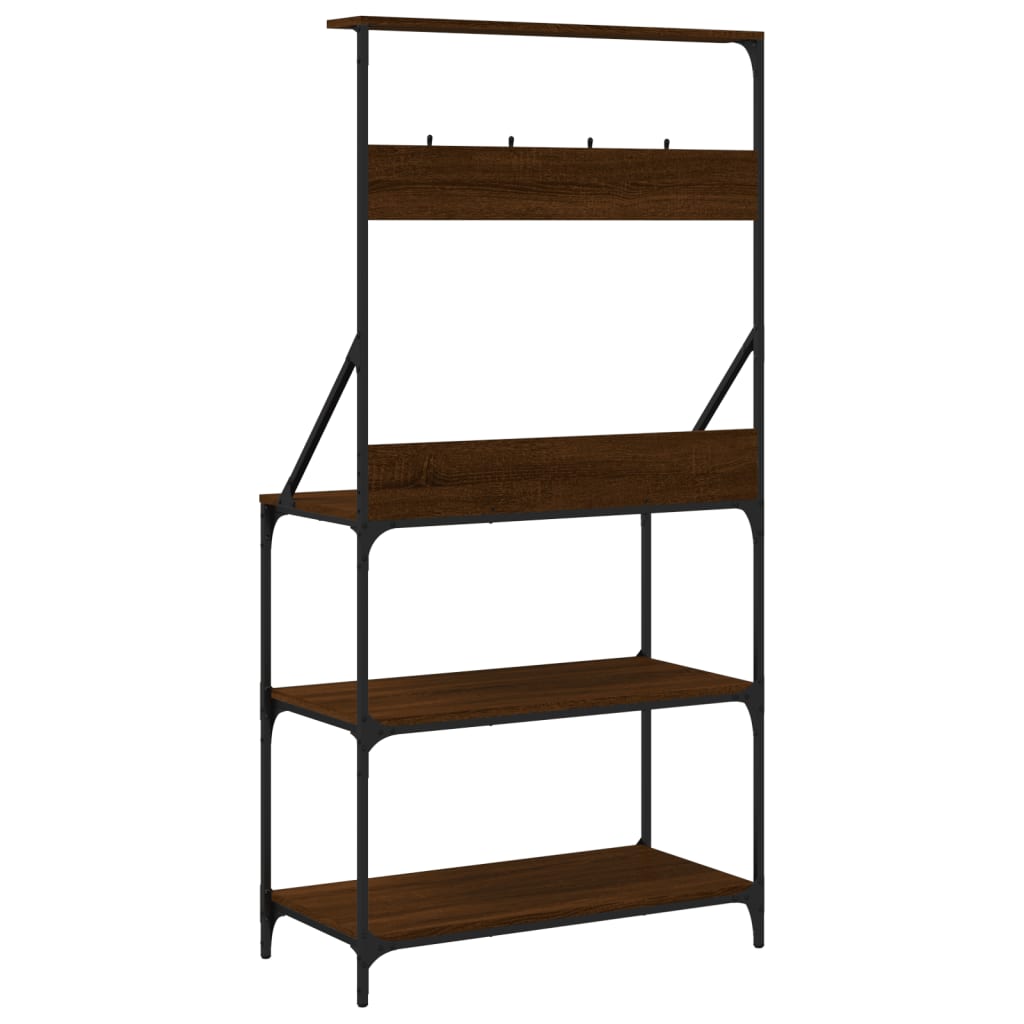 Baker's Rack with Hooks 4-Tier Brown Oak Engineered Wood