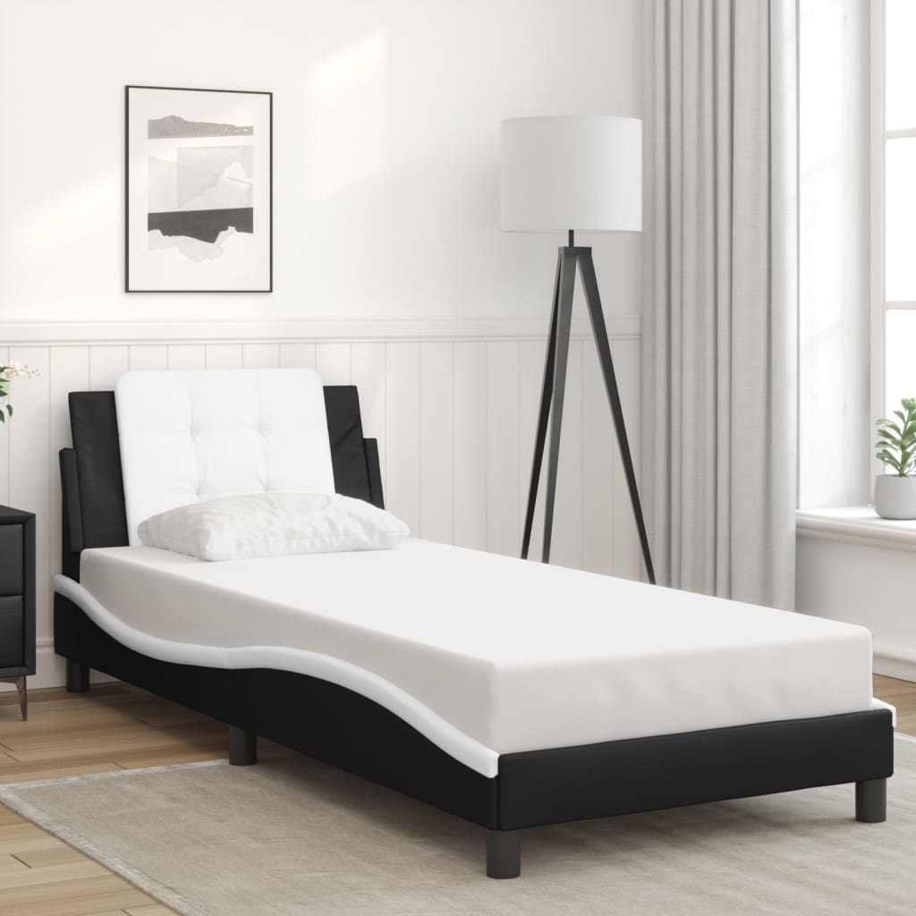 Bed Frame without Mattress "Zadar" Black and White 80x200 cm Faux Leather