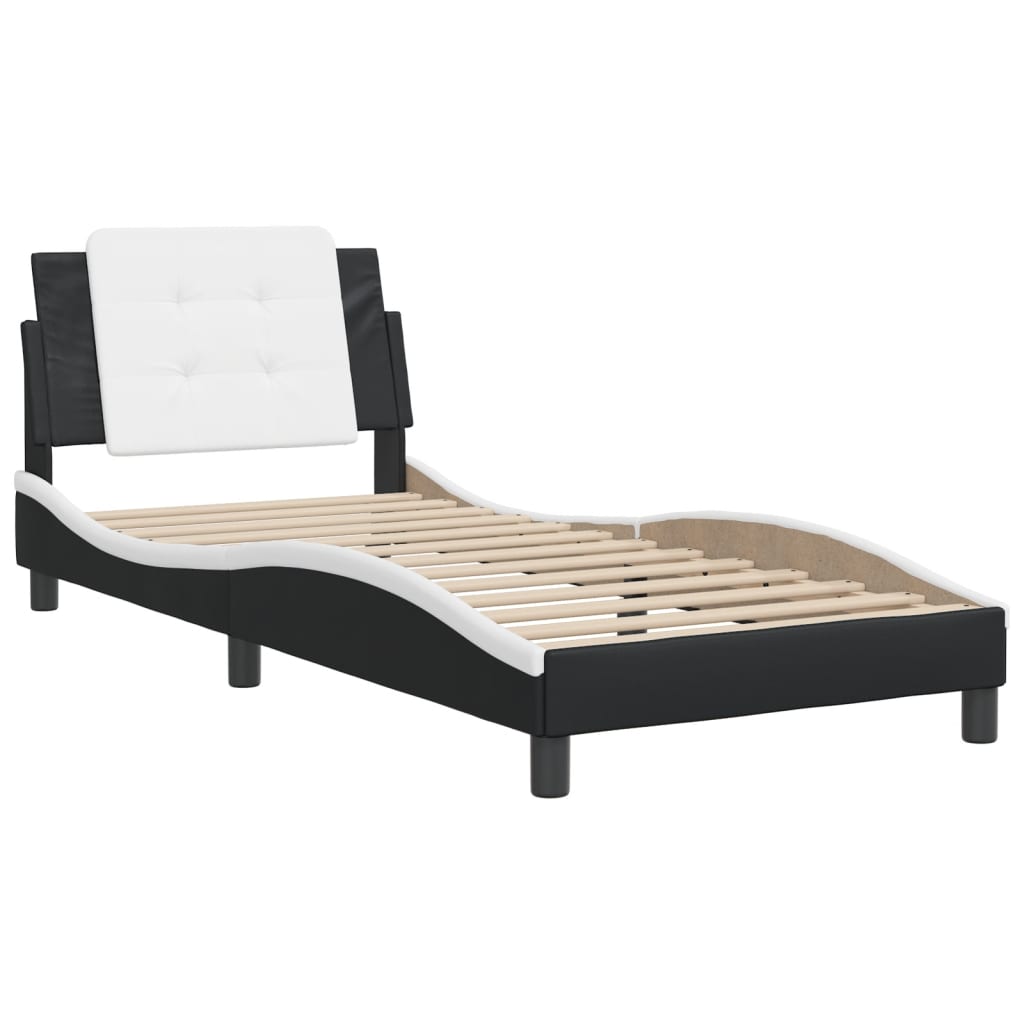 Bed Frame without Mattress "Zadar" Black and White 90x190 cm Single Faux Leather
