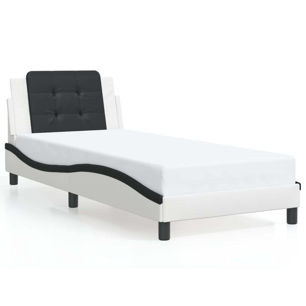 Bed Frame without Mattress "Zadar" White and Black 90x190 cm Single Faux Leather