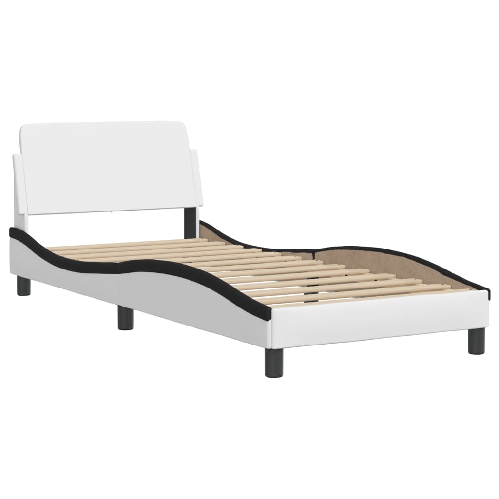 Bed Frame without Mattress "Zadar" White and Black 90x190 cm Single Faux Leather