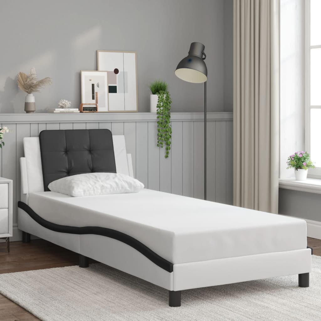 Bed Frame without Mattress "Zadar" White and Black 90x190 cm Single Faux Leather